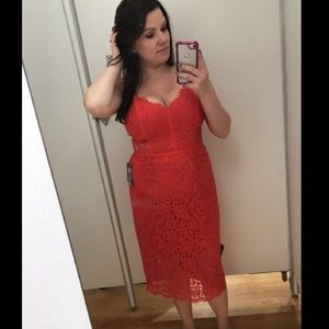 Express Magenta Lace Midi Dress